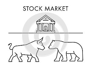 Line concept for stock market. Vector bull and bear.