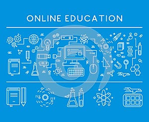 Line concept web banner for online education