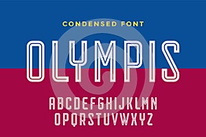 Line condensed alphabet and font. Condensed thin uppercase outline letters