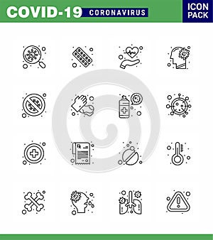 16 Line Corona Virus pandemic vector illustrations ilness, cold, medicine, pulses, health photo