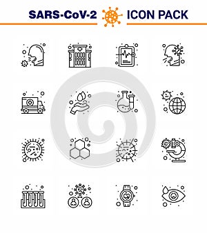 16 Line Coronavirus Covid19 Icon pack such as sick, man, hospital, healthcare, medical record
