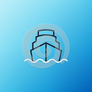 Line Cruise ship in ocean icon isolated on blue background. Cruising the world. Colorful outline concept. Vector