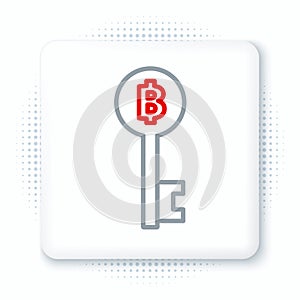 Line Cryptocurrency Bitcoin key icon isolated on white background. Concept of cyber security or digital key with