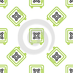 Line Cyber security icon isolated seamless pattern on white background. Closed padlock on digital circuit board. Safety