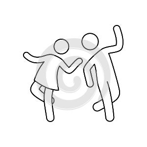 Line dancer couple icon. Latin, tango, salsa girl, boy pose outline icon. Editable stroke pictogram couple. Isolated