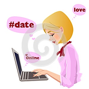 On line dating, pretty girl typing