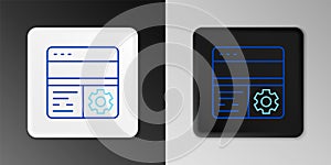 Line Debugging icon isolated on grey background. Debugging tool. Magnifying glass on bug programming. Testing and