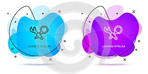 Line Debugging icon isolated on white background. Debugging tool. Magnifying glass on bug programming. Testing and