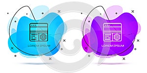 Line Debugging icon isolated on white background. Debugging tool. Magnifying glass on bug programming. Testing and