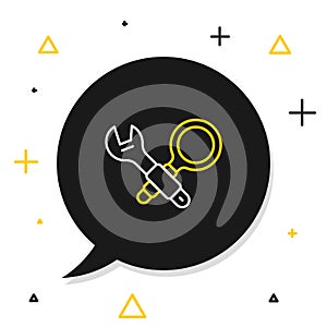 Line Debugging icon isolated on white background. Debugging tool. Magnifying glass on bug programming. Testing and