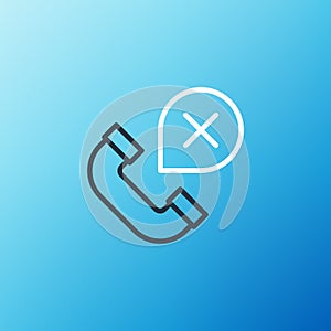 Line Declined or missed phone call icon isolated on blue background. Telephone handset. Phone sign. Colorful outline