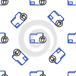 Line Delete folder icon isolated seamless pattern on white background. Delete or error folder. Close computer