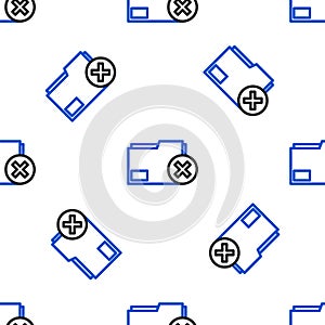 Line Delete folder icon isolated seamless pattern on white background. Delete or error folder. Close computer