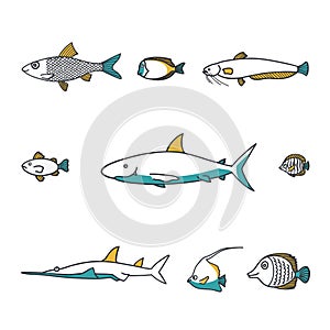 Line design vector fish icon set.
