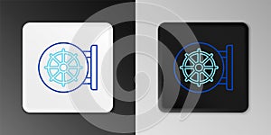 Line Dharma wheel icon isolated on grey background. Buddhism religion sign. Dharmachakra symbol. Colorful outline