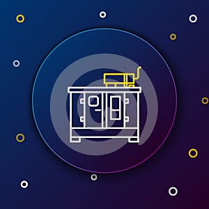Line Diesel power generator icon isolated on blue background. Industrial and home immovable power generator. Colorful