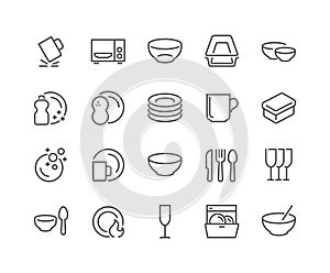 Line Dish and Plates Icons