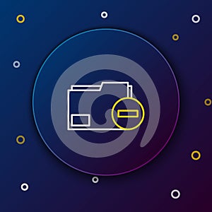 Line Document folder with minus icon isolated on blue background. Clear document. Remove file document. Delete