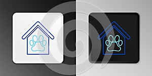 Line Dog house and paw print pet icon isolated on grey background. Dog kennel. Colorful outline concept. Vector