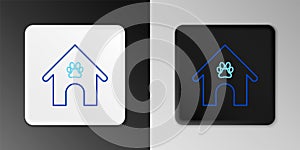 Line Dog house and paw print pet icon isolated on grey background. Dog kennel. Colorful outline concept. Vector