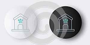 Line Dog house and paw print pet icon isolated on grey background. Dog kennel. Colorful outline concept. Vector