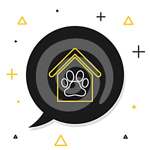 Line Dog house and paw print pet icon isolated on white background. Dog kennel. Colorful outline concept. Vector