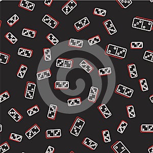 Line Domino icon isolated seamless pattern on black background. Vector