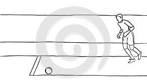 Line drawing animation of a football goalie kicking the football on the football field.