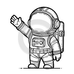 Line drawing of an astronaut in black and white for coloring vector photo