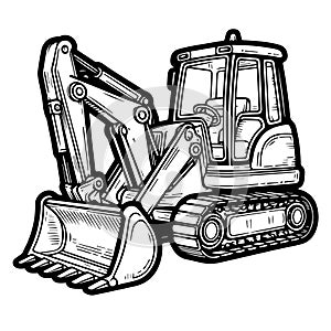 Line drawing of a backhoe in black and white for coloring vector