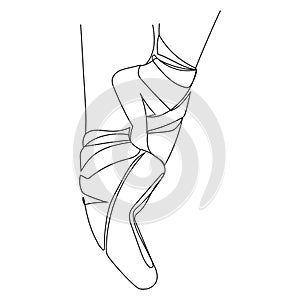 Line drawing Ballerina feet in pointe shoes black and white vector illustration,Ballet dancer legs Continuous line