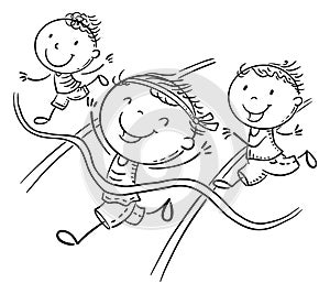 Line drawing of a boy winning the children running sport competition. Kids marathon vector clipart