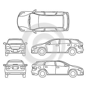 Line drawing of car white vehicle, vector computer art