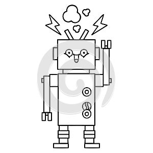 line drawing cartoon happy robot