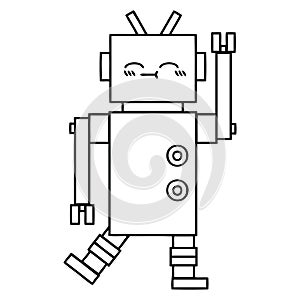 line drawing cartoon happy robot