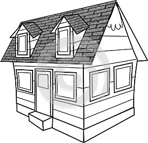 Line drawing of a cottage