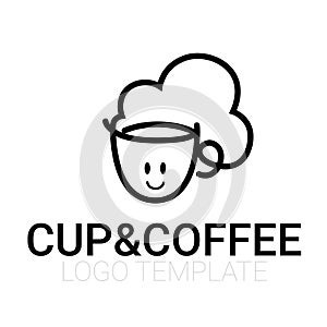 Line drawing of cup of coffee with smile