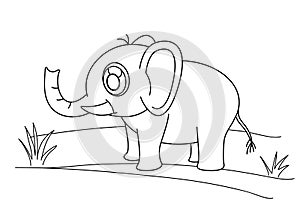 Line drawing elephant and grass for kids painting art study
