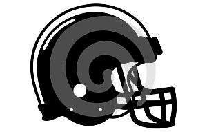 Line drawing illustration of an american football helmet, Black and white football helmet line drawing,Football helmet sport icon