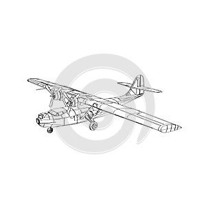 Consolidated Pby Catalina Flying Boat Patrol Bomber and Amphibious Aircraft Line Drawing