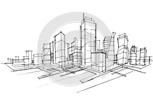 line drawing of large city building,a line drawing Using interior architecture, assembling graphics, working in architecture, and