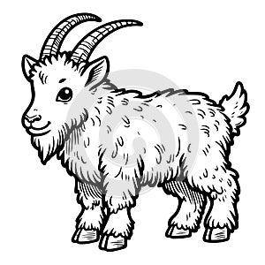 Line drawing of a mountain goat in black and white for coloring vector photo