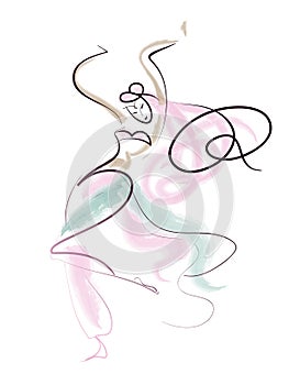 Line drawing oriental dance performer