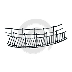 Line Drawing Rope Suspension Bridge Vector Isolated Image