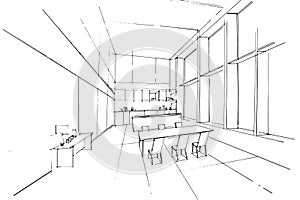 line drawing sitting and eating,a line drawing Using interior architecture, assembling graphics, working in architecture, and