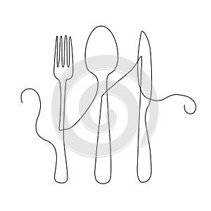 Line Drawing Spoon, Khife, Fork