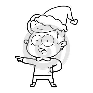 line drawing of a staring man wearing santa hat