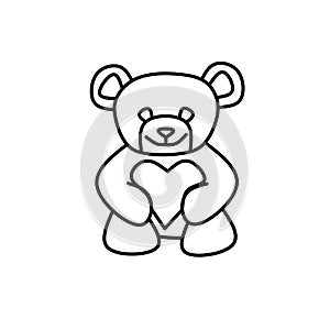 line drawing of teddy bear holding a heart love 3