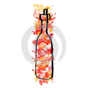 A line drawing of a wine bottle with a watercolour texture, a vector