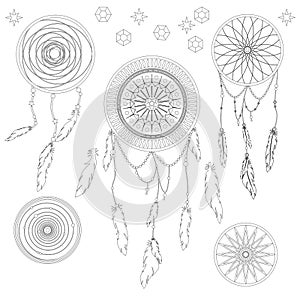 Line dreamcatchers in vector for colorbook.